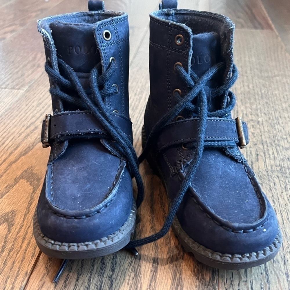 Ralph lauren teddy bear navy tall boots combat size 9 unisex girls boys toddler - Picture 4 of 6